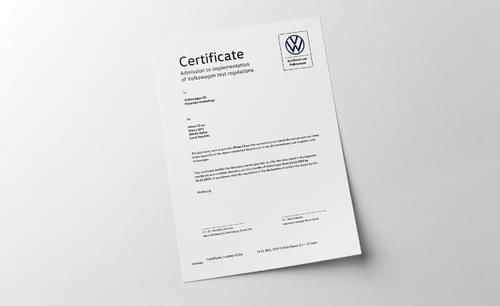 VW Certificate for Material Testing III. picture