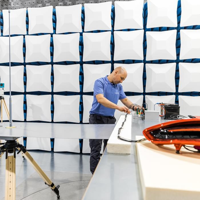 TIYO specialist makes preparations in the chamber for electromagnetic compatibility tests