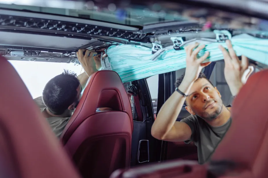 TIYO specialists prepare the interior of the car for airbag deployment tests
